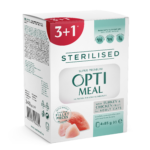 OPTIMEAL ™. Повнораціонний консервований корм для стерилізованих кішок та кастрованих котів з індичкою та  курячим філе у соусі (3+1), 0,34 кг