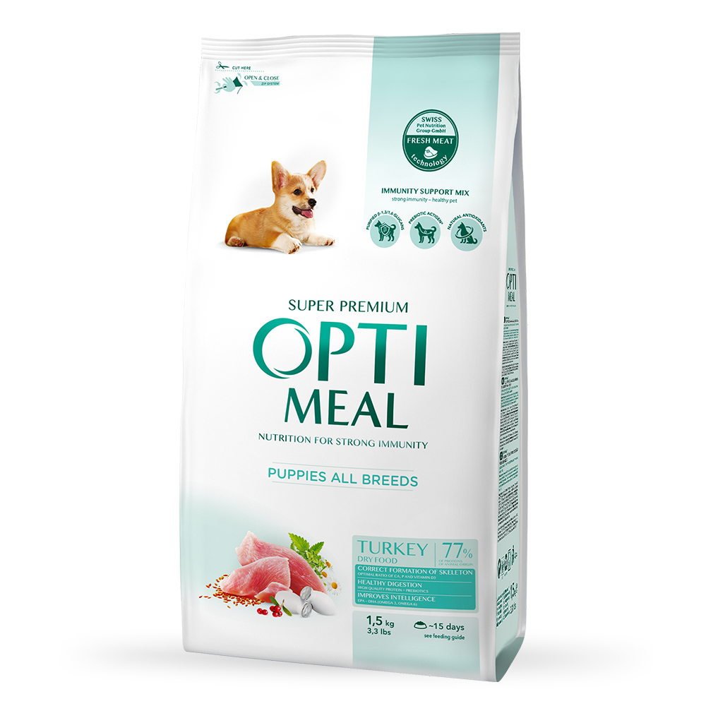 1_1,5kg (2) OPTIMEAL™. Повнораціонний сухий корм для цуценят усіх порід - індичка - Зображення 1
