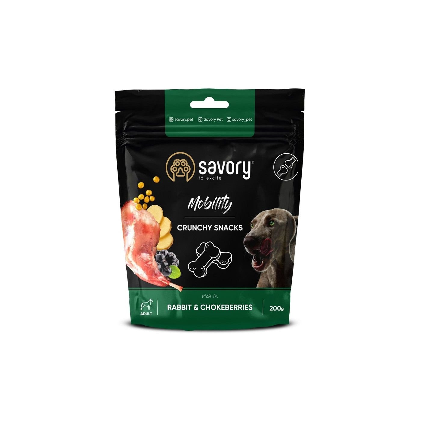 Array - 2025-12-30T190400.306 Хрусткі ласощі Savory Mobility Rabbit and Chokeberries для собак усіх порід для здоров’я суглобів з кроликом і чорноплідною горобиною 200г - Зображення 1