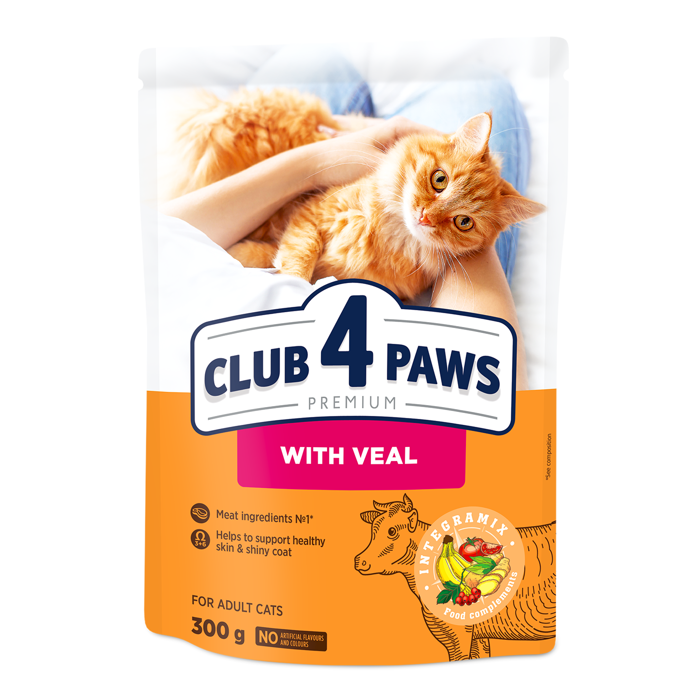 C4P_Veal_300g С4Р Premium з телятиною сухий корм для котів - Зображення 1