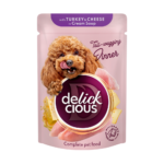 DELICKCIOUS™ "Смужки з індичкою та сиром в крем супі". Повнораціонний консервований корм для дорослих собак