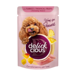 DELICKCIOUS™ "Пластівці з індичкою та тропічними фруктами у вершковому соусі" Додатковий консервований корм для дорослих собак
