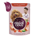 DELICKCIOUS™ смакує як паелья з куркою. Додатковий консервований корм для дорослих собак з високим вмістом курячого філе з рисом, морквою та болгарським перцем