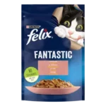 FELIX® FANTASTIC. З лососем. Шматочки у желе. Консервований порційний повнораціонний корм для дорослих котів.