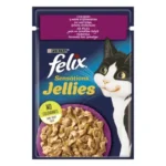 FELIX® SENSATIONS® JELLIES (Желе). З качкою в желе зі шпинатом. Шматочки у желе. Консервований порційний повнораціонний корм для дорослих котів.
