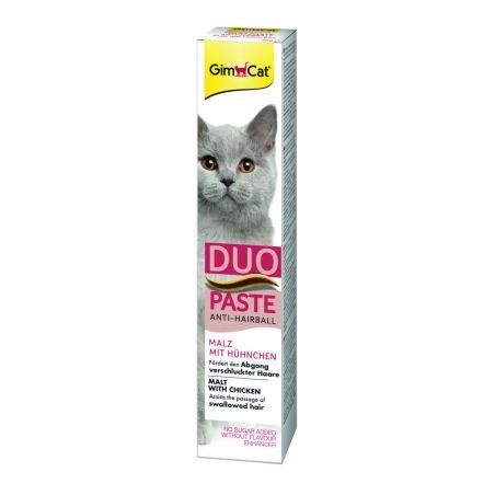 Array (2) Паста GimCat DUO PASTE Anti-hairboll malt with chicken для котів з чутливим травленням усіх порід мальт та курка 50г - Зображення 1