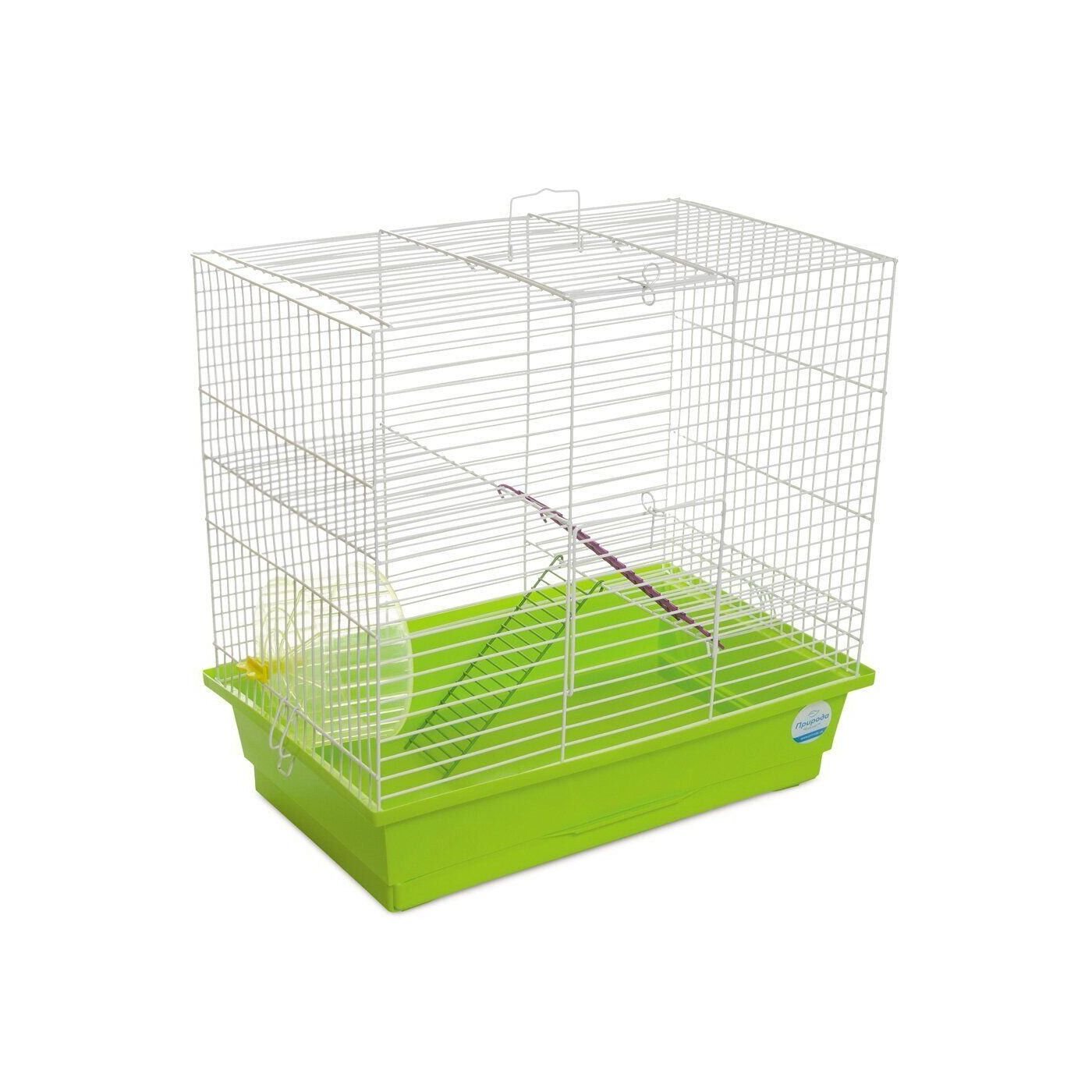 Array (54) Клітка Природа Гоша для дрібних декоративних гризунів з колесом біла/зелена 44x27x50 см - Зображення 1