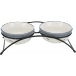 Миски Trixie для котів Eat on Feet подвійні керамічні на металевій підставці 2x300 мл/12 см