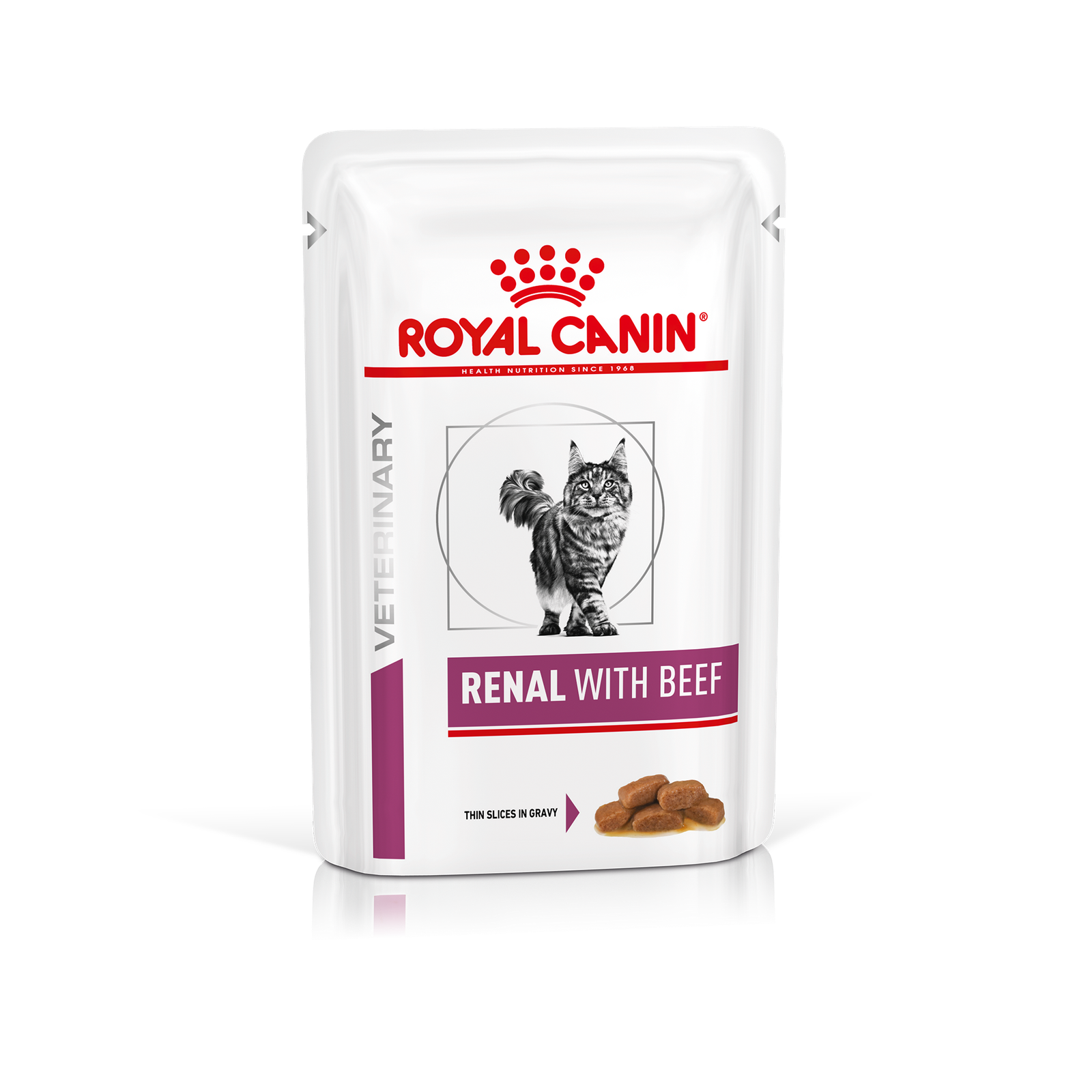 F-REN_BEEF-CIG-PACKSHOT-POUCH85-B1-VETVITW19 Вологий корм для дорослих котів ROYAL CANIN RENAL WITH BEEF 0,085кг - Зображення 1