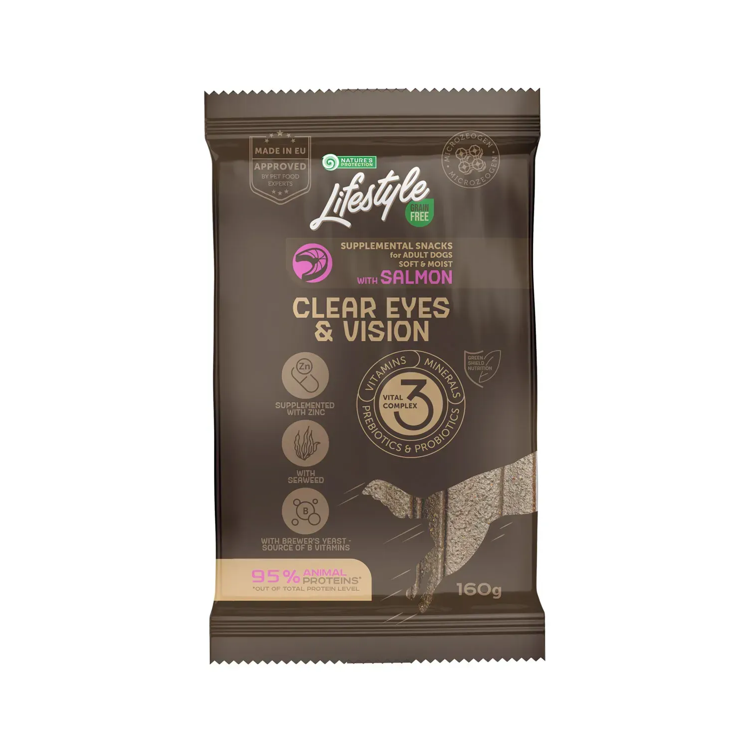 54685886733663 Nature's Protection Lifestyle Grain Free Salmon Clear Eyes & Vision Беззернові ласощі для собак з лососем, 160 г - Зображення 1