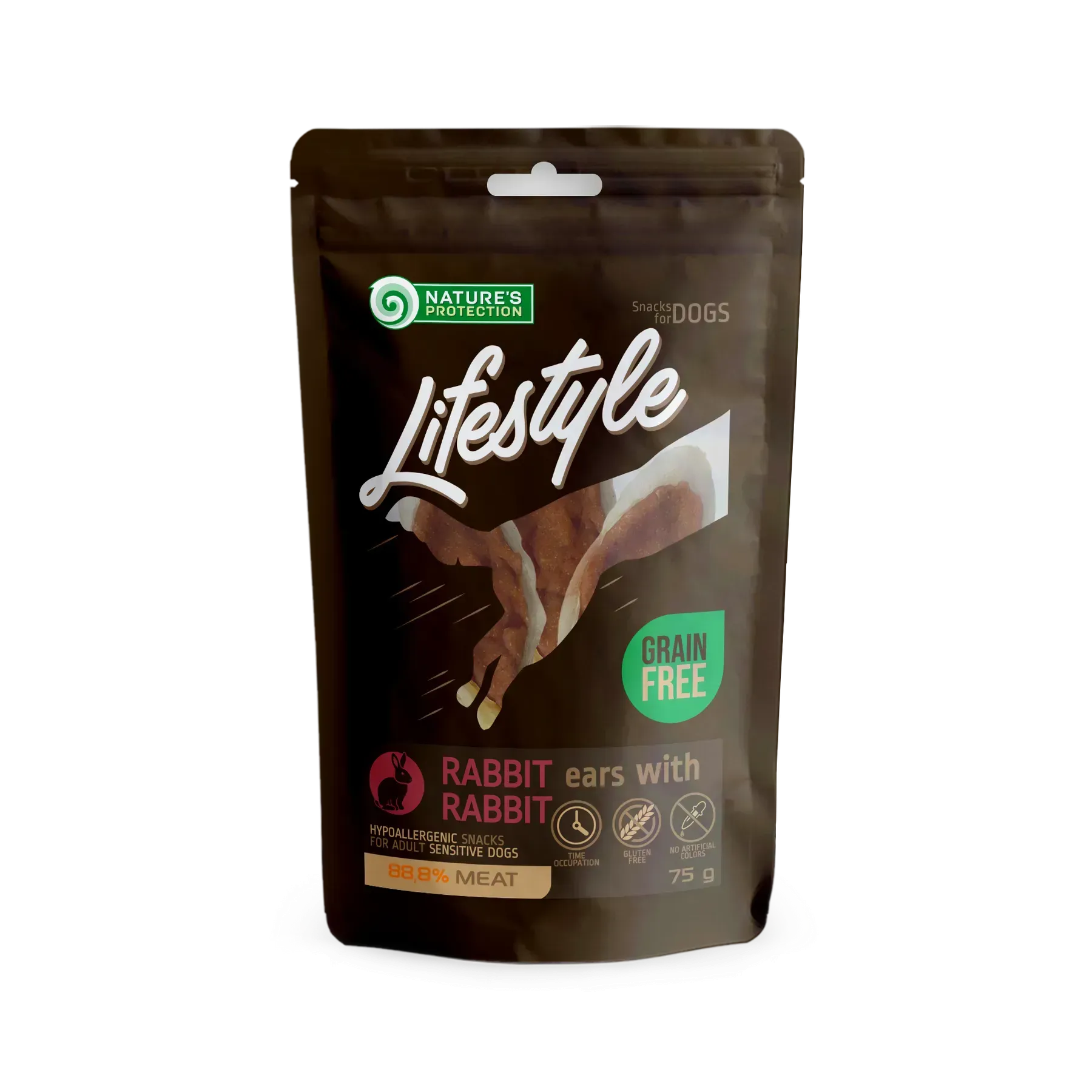 95610272999568 Ласощі для собак, сушені кролячі вуха з кролятиною, Nature's Protection Lifestyle Snack For Dogs Dried Rabbit Ears With Rabbit 75г - Зображення 1