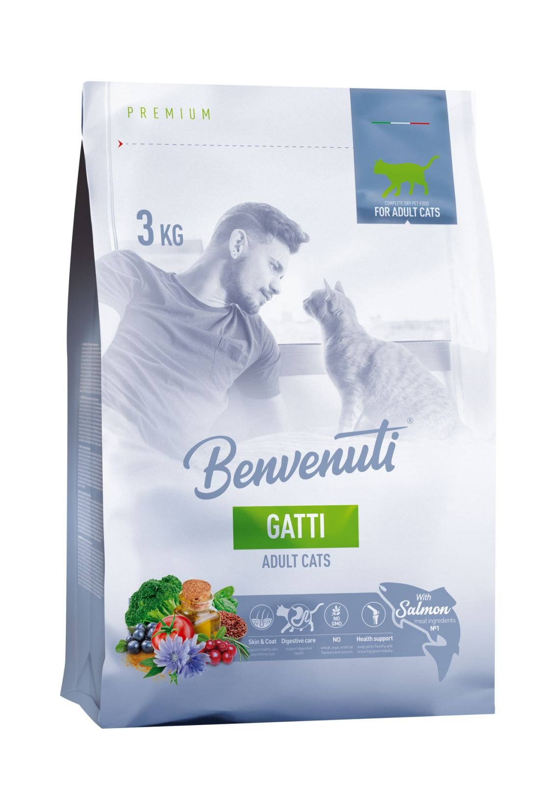27411-benvenuti-gatti-salmon-3kg Корм сухий для котів BENVENUTI GATTI з лососем 3 кг - Зображення 1