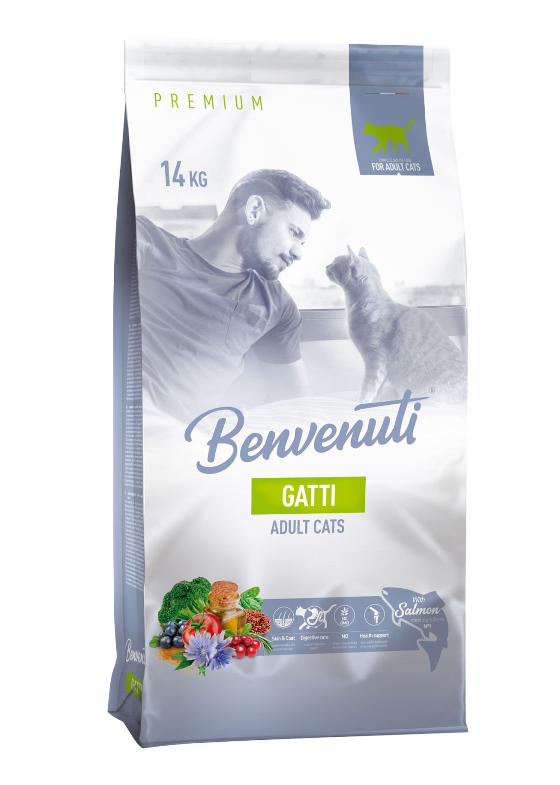27412-benvenuti-gatti-salmon-14kg Сухий корм для котів BENVENUTI GATTI з лососем 14 кг - Зображення 1