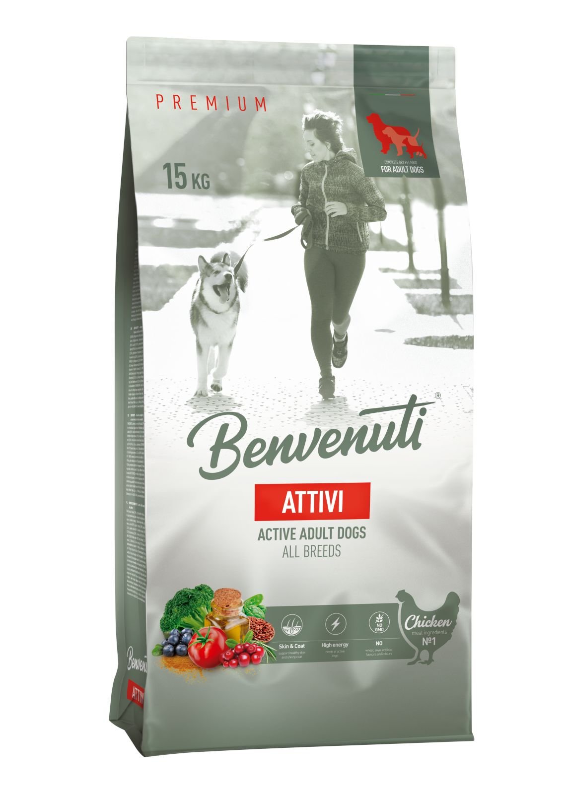 27426-benvenuti-attivi-15kg Сухий корм для собаки BENVENUTI ATTIVI 15КГ для активних собак усіх порід - Зображення 1