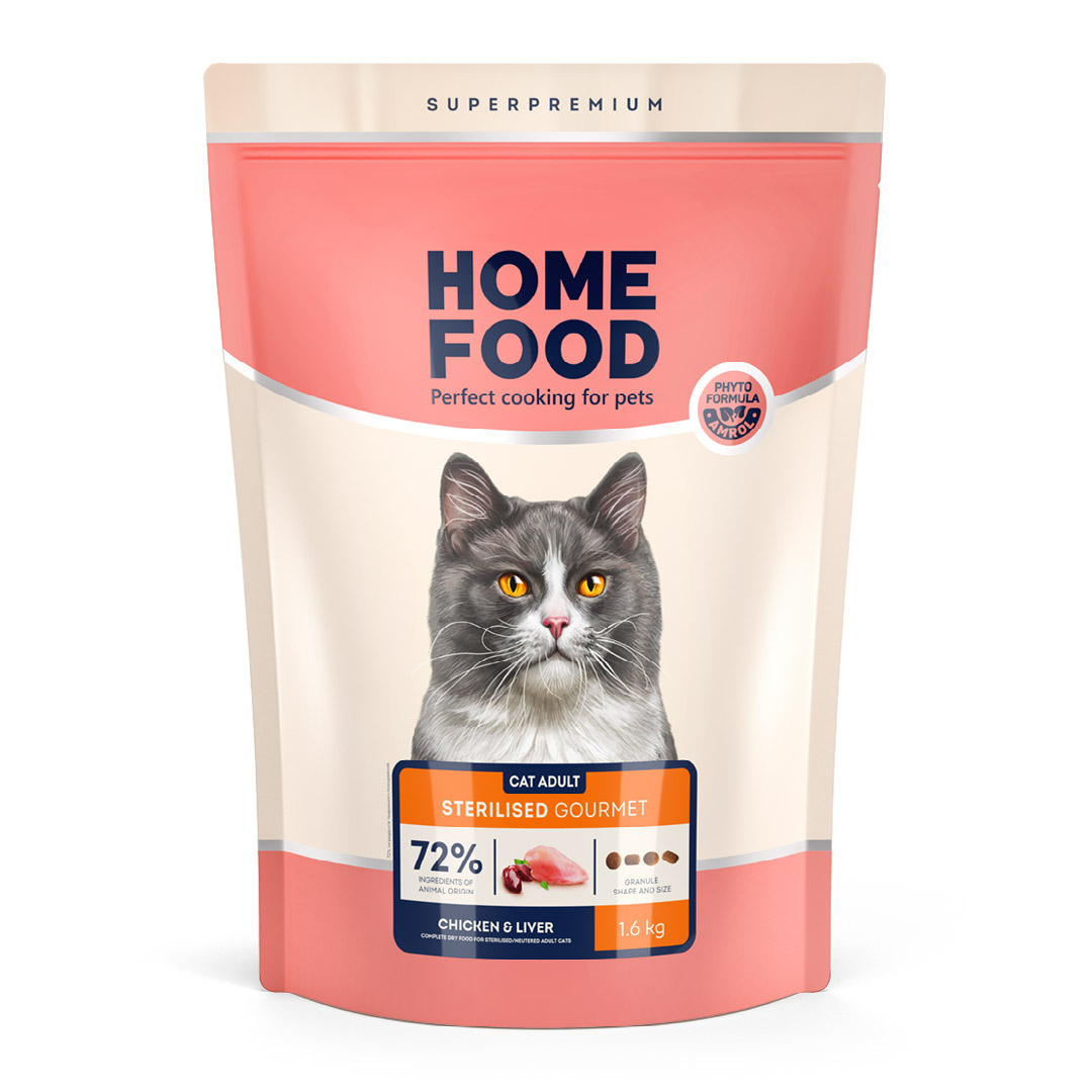 4820235020194 Повнораціонний сухий корм Home Food для котів CAT ADULT Для вибагливих Chicken & Liver 1,6 кг - Зображення 1
