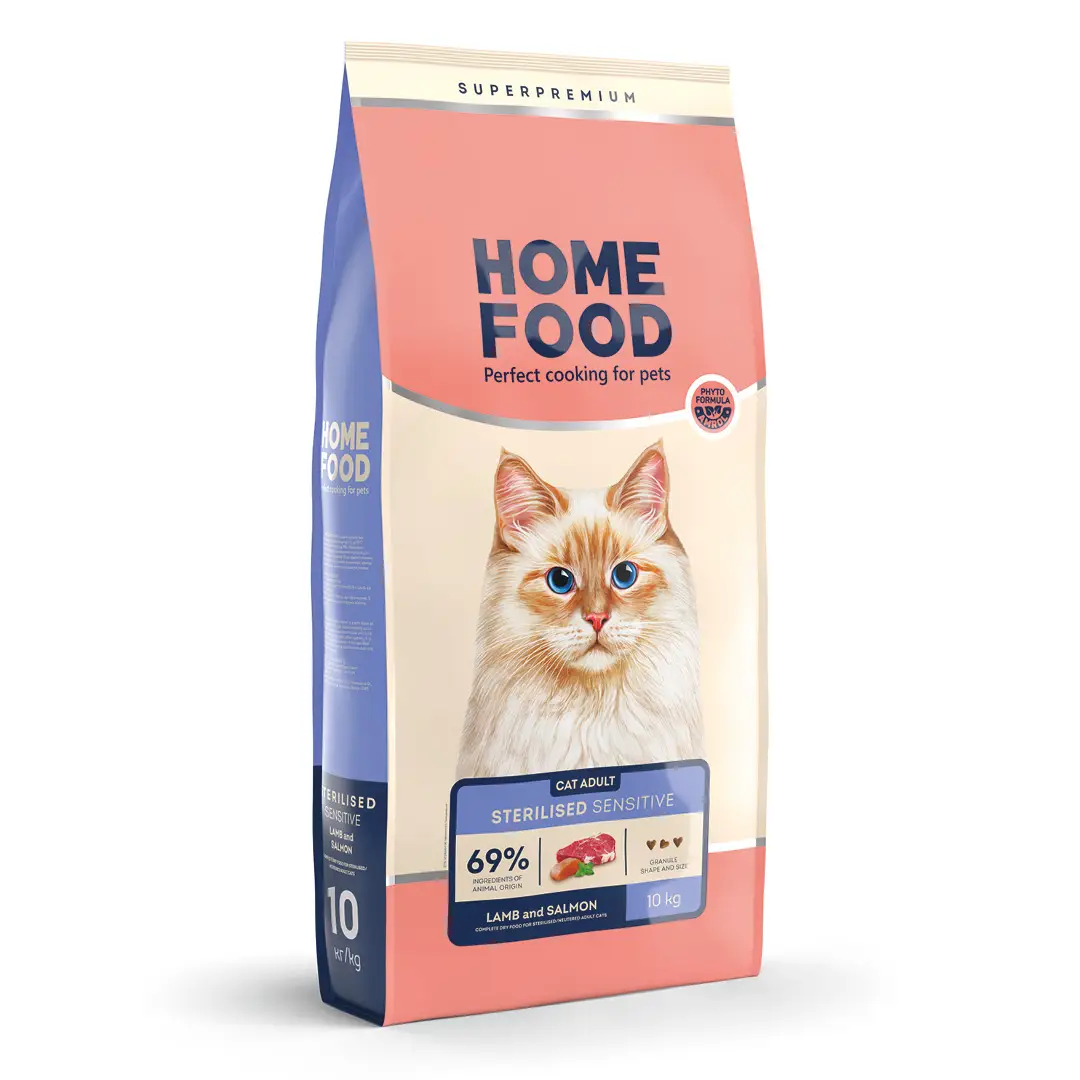 4820235020583 Повнораціонний сухий корм Home Food для котів CAT ADULT З чутливим травленням Ягнятина та лосось 10 кг - Зображення 1