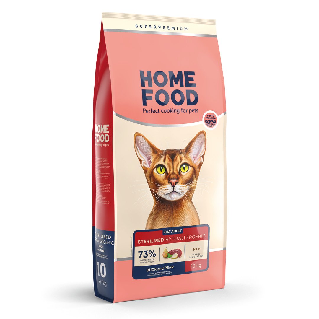 4820235020637 Повнораціонний сухий корм Home Food для котів CAT ADULT Гіпоалергенний беззерновий Качине філе з грушею 10 кг - Зображення 1