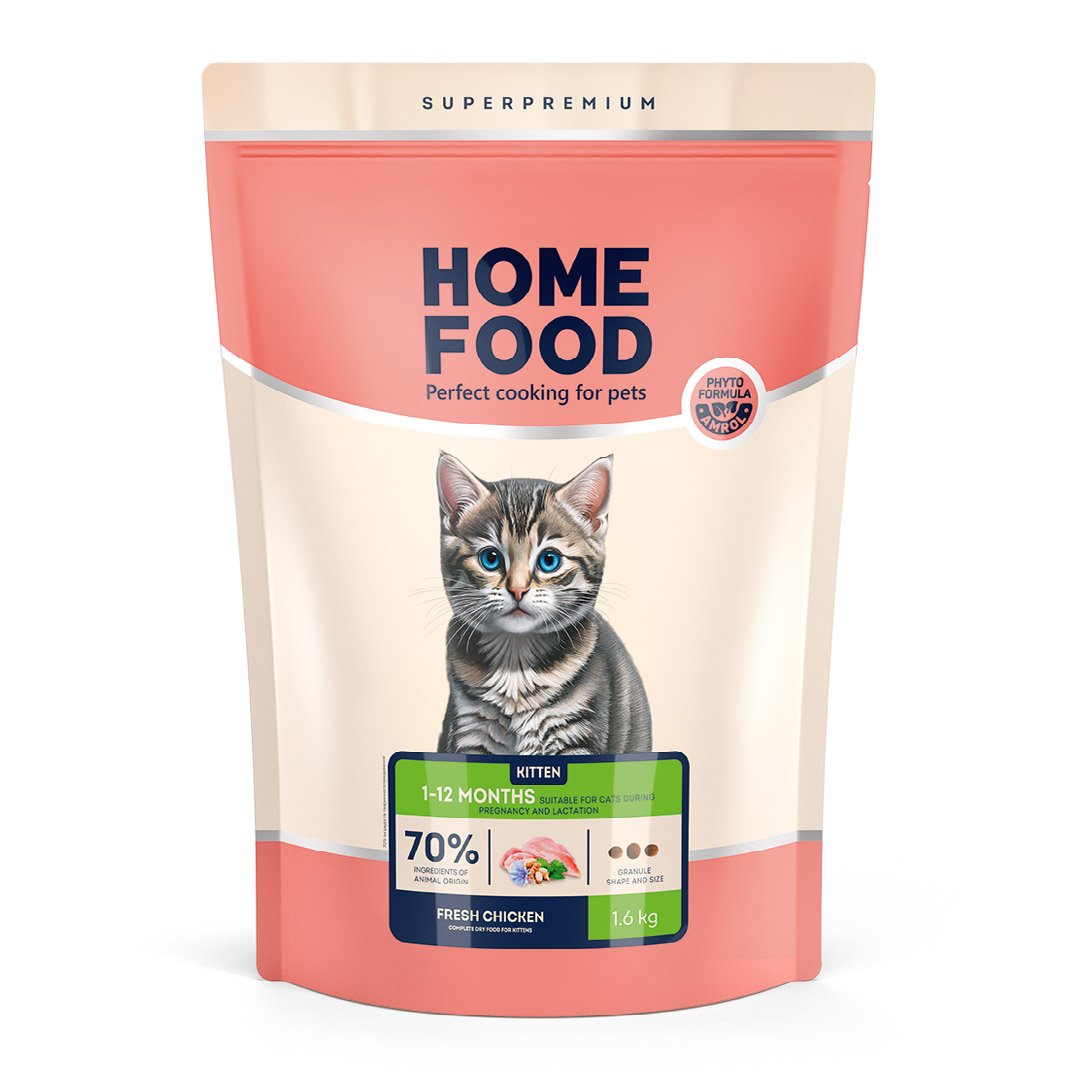 4820235020842 Повнораціонний сухий корм Home Food для кошенят KITTEN Для кошенят Свіжа курка 1,6 кг - Зображення 1