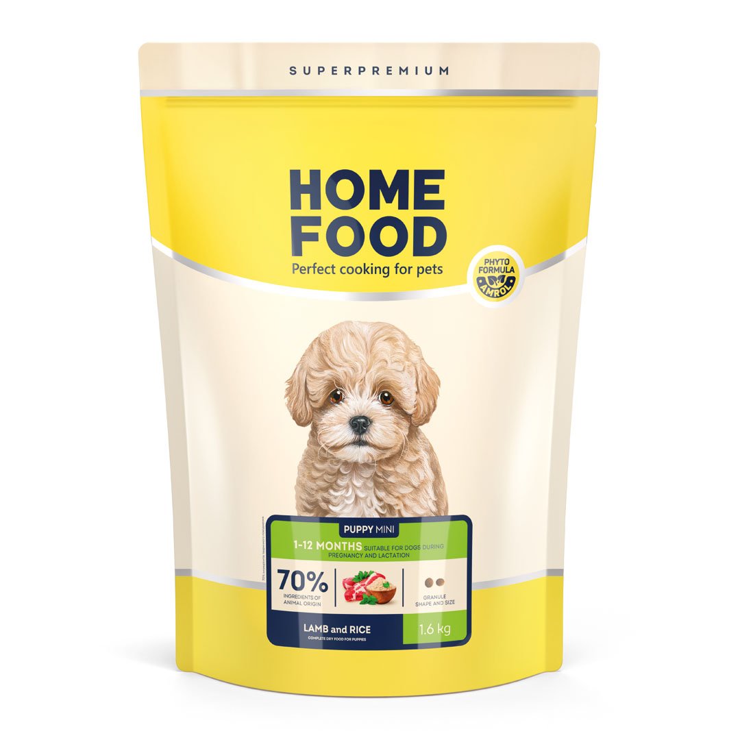 4820235020903 Повнораціонний сухий корм Home Food для цуценят PUPPY MINI Гіпоалергенний Ягня з рисом 1,6 кг - Зображення 1