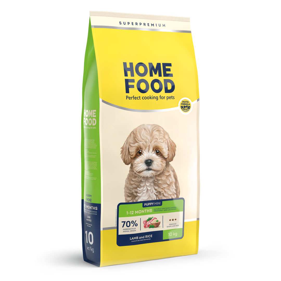 4820235020910 Повнораціонний сухий корм Home Food для цуценят PUPPY MINI Гіпоалергенний Ягня з рисом 10 кг - Зображення 1