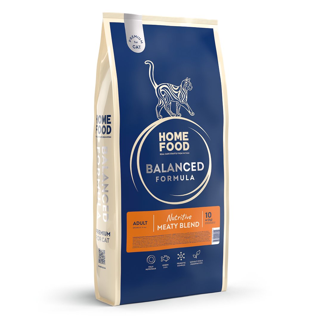 4820290090750 Повнораціонний Сухий Корм Home Food Для дорослих котів М'ясне асорті 10 кг - Зображення 1