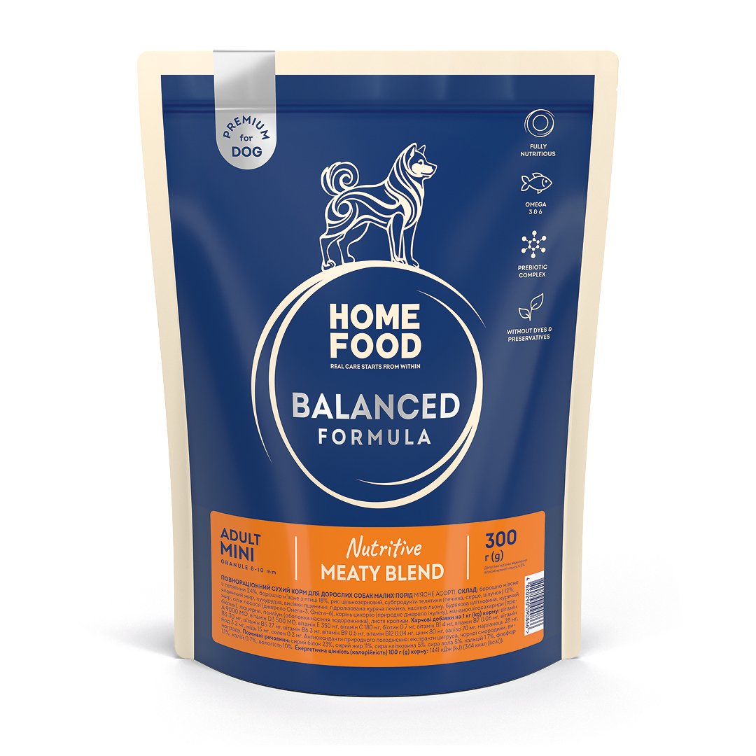 4820290090866 Сухий Корм Home Food Для дорослих собак малих порід М'ясне асорті 0,3 кг - Зображення 1