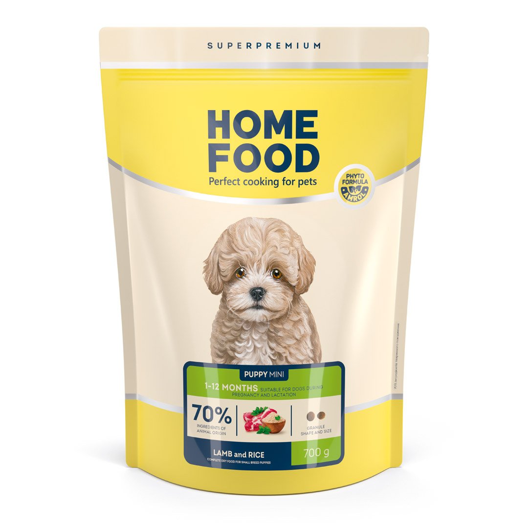 4820290090903 Повнораціонний сухий корм Home Food для цуценят PUPPY MINI Гіпоалергенний Ягня з рисом 0,7 кг - Зображення 1