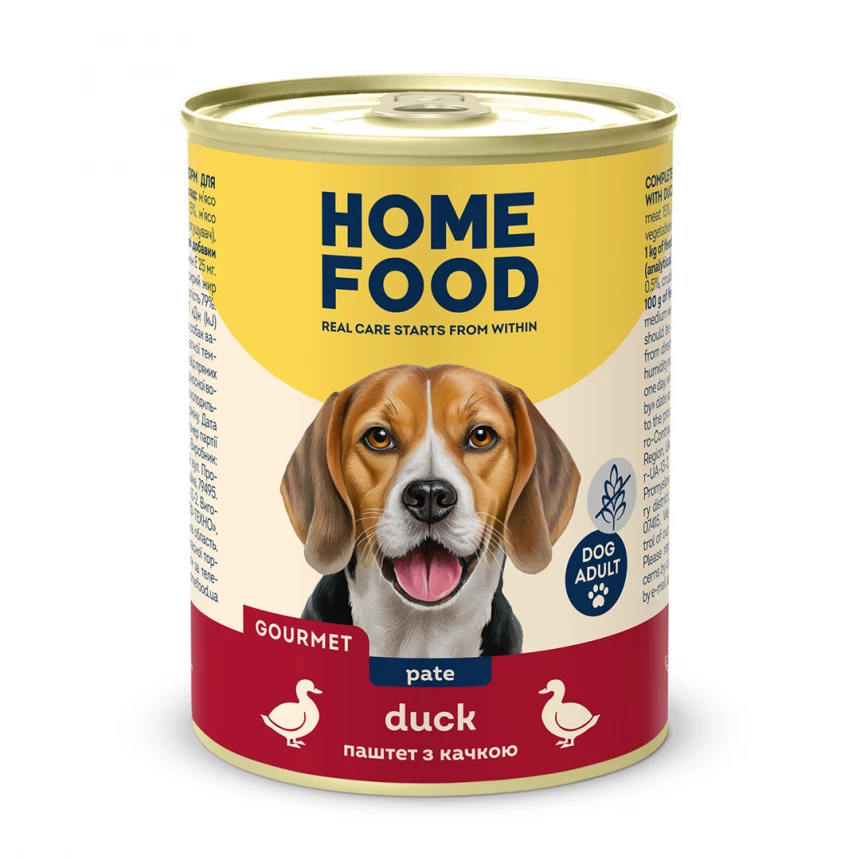 4820290092594-1-860x860 Консервований корм Home Food беззерновий паштет для дорослих собак з качкою 360г - Зображення 1