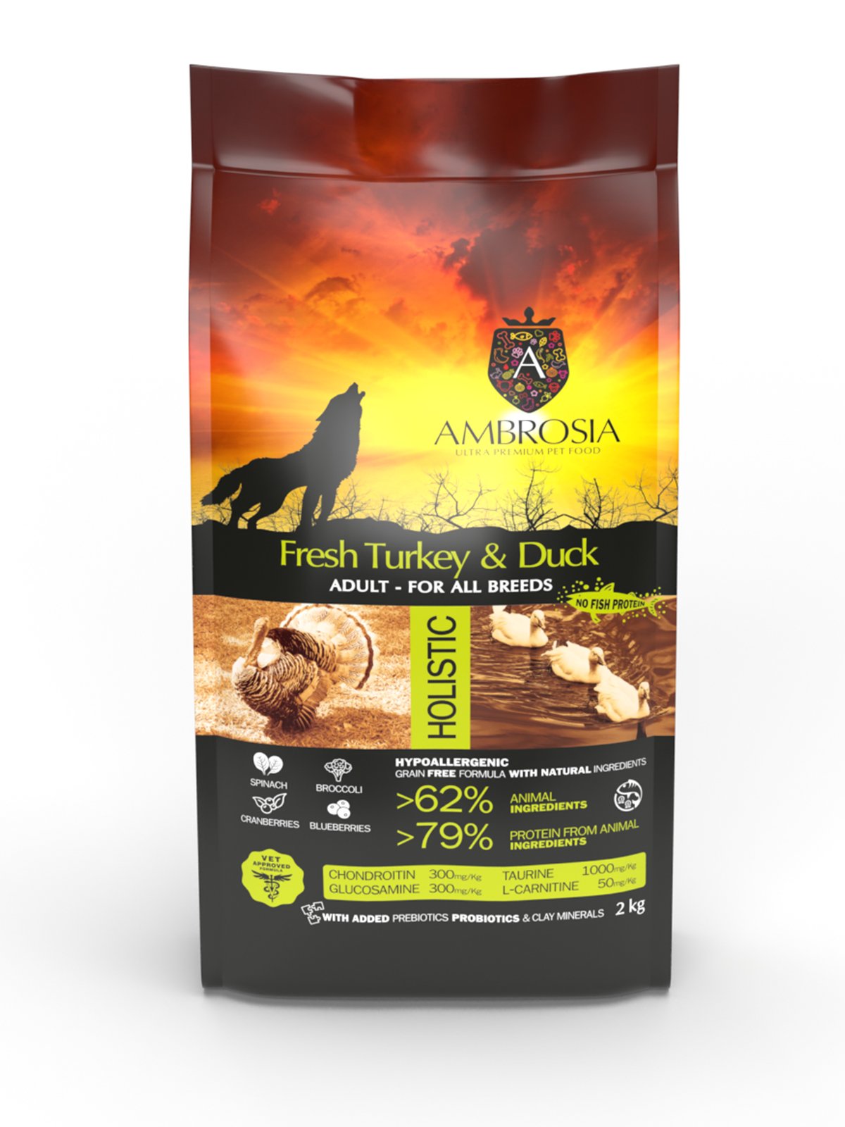 5214000583684 Беззерновий корм Ambrosia Grain free зі свіжою індичкою та качкою для дорослих собак усіх порід 2кг - Зображення 1