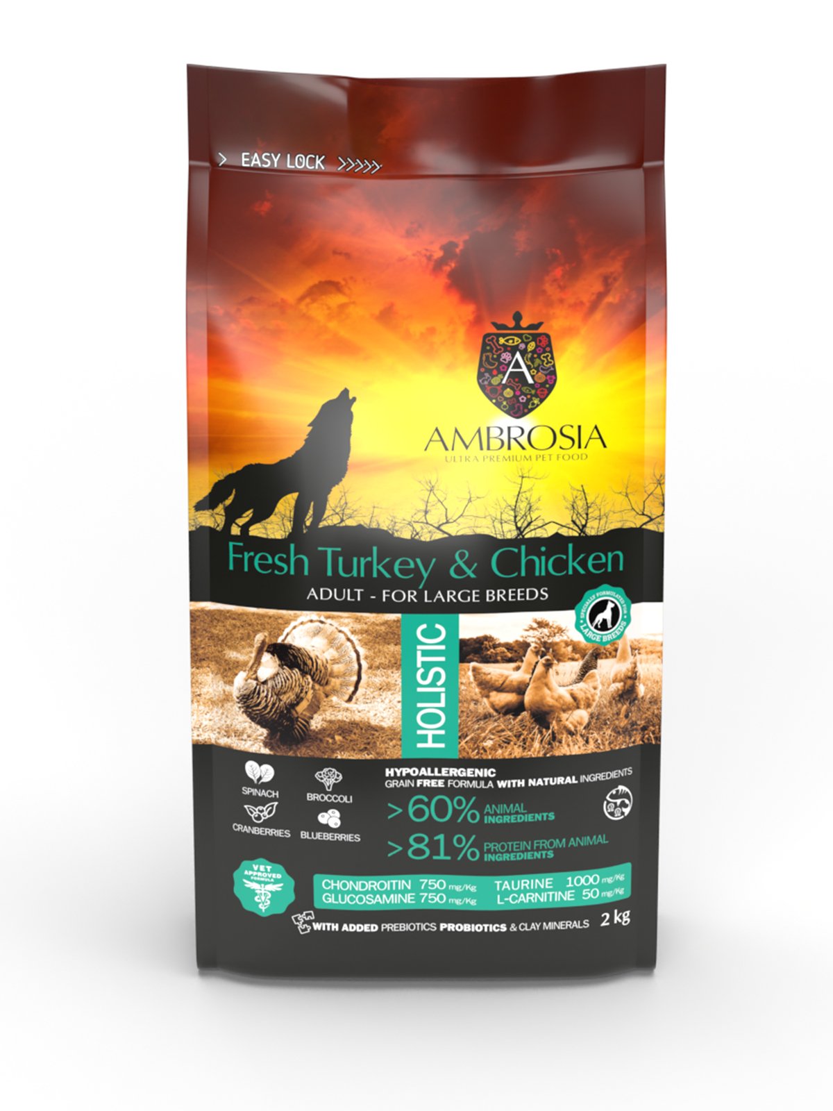 5214000583813 Беззерновий корм Ambrosia Grain free зі свіжою індичкою та куркою для дорослих собак великих порід 12 кг - Зображення 1