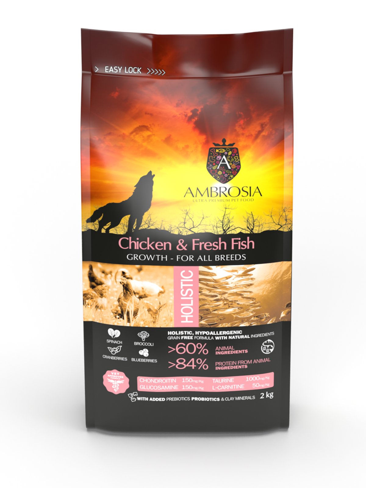 5214000583820 Беззерновий корм Ambrosia Grain free з куркою та свіжою рибою для цуценят всіх порід 2кг - Зображення 1