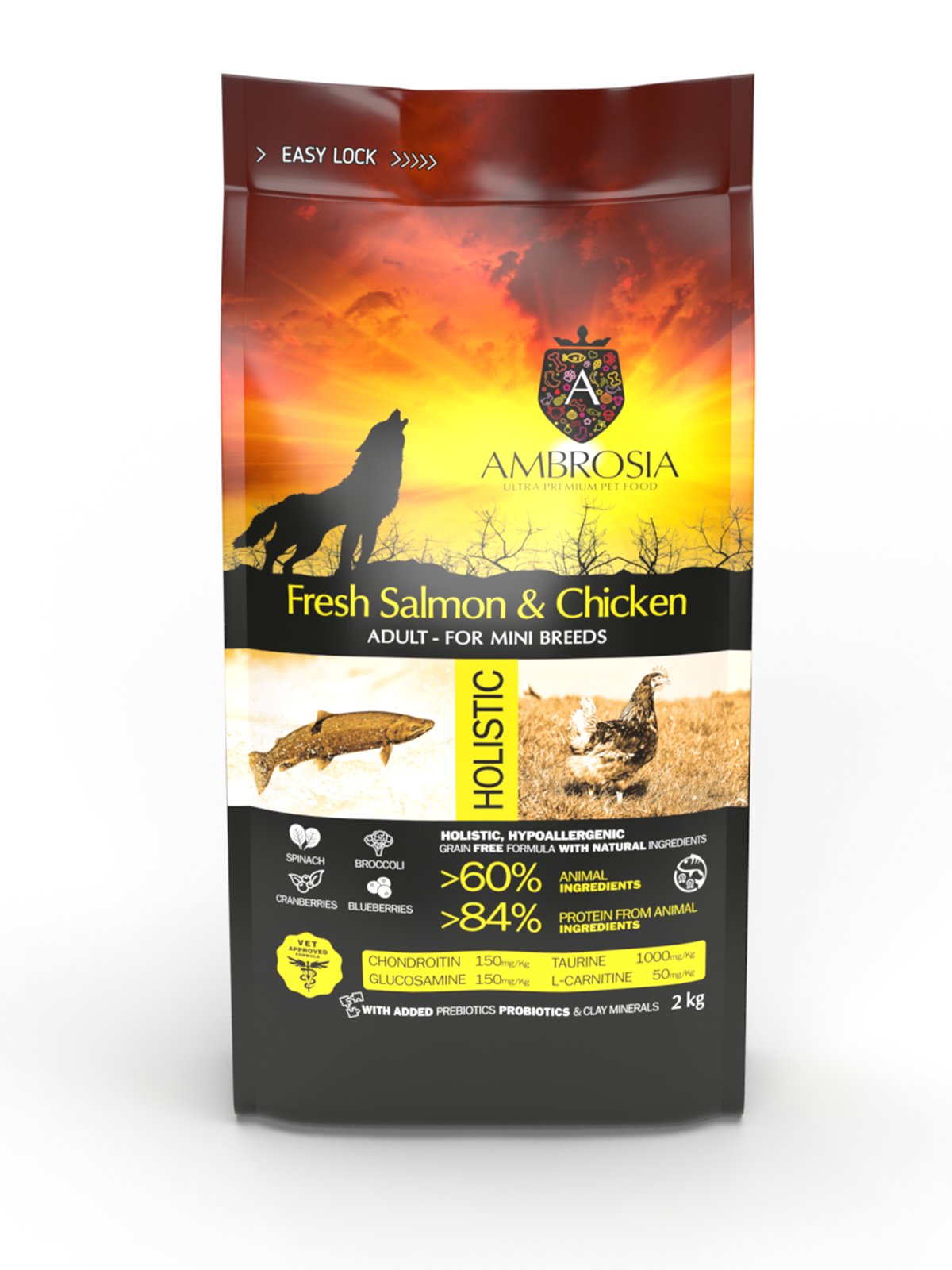 5214000583875 Беззерновий корм Ambrosia Grain free зі свіжим лососем та куркою для дорослих собак малих порід 6кг - Зображення 1