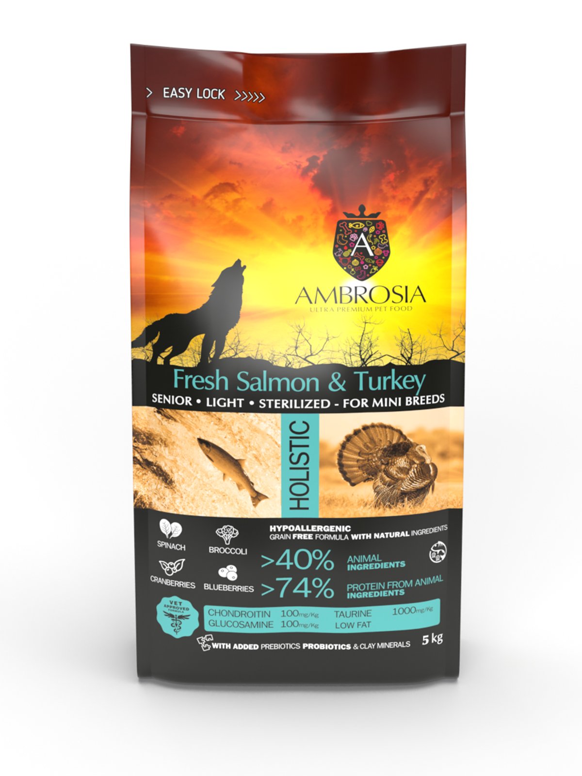 5214001832194 Беззерновий корм Ambrosia Grain free з індичкою та свіжим лососем для літніх та стерилізованих собак малих порід 1,5кг - Зображення 1