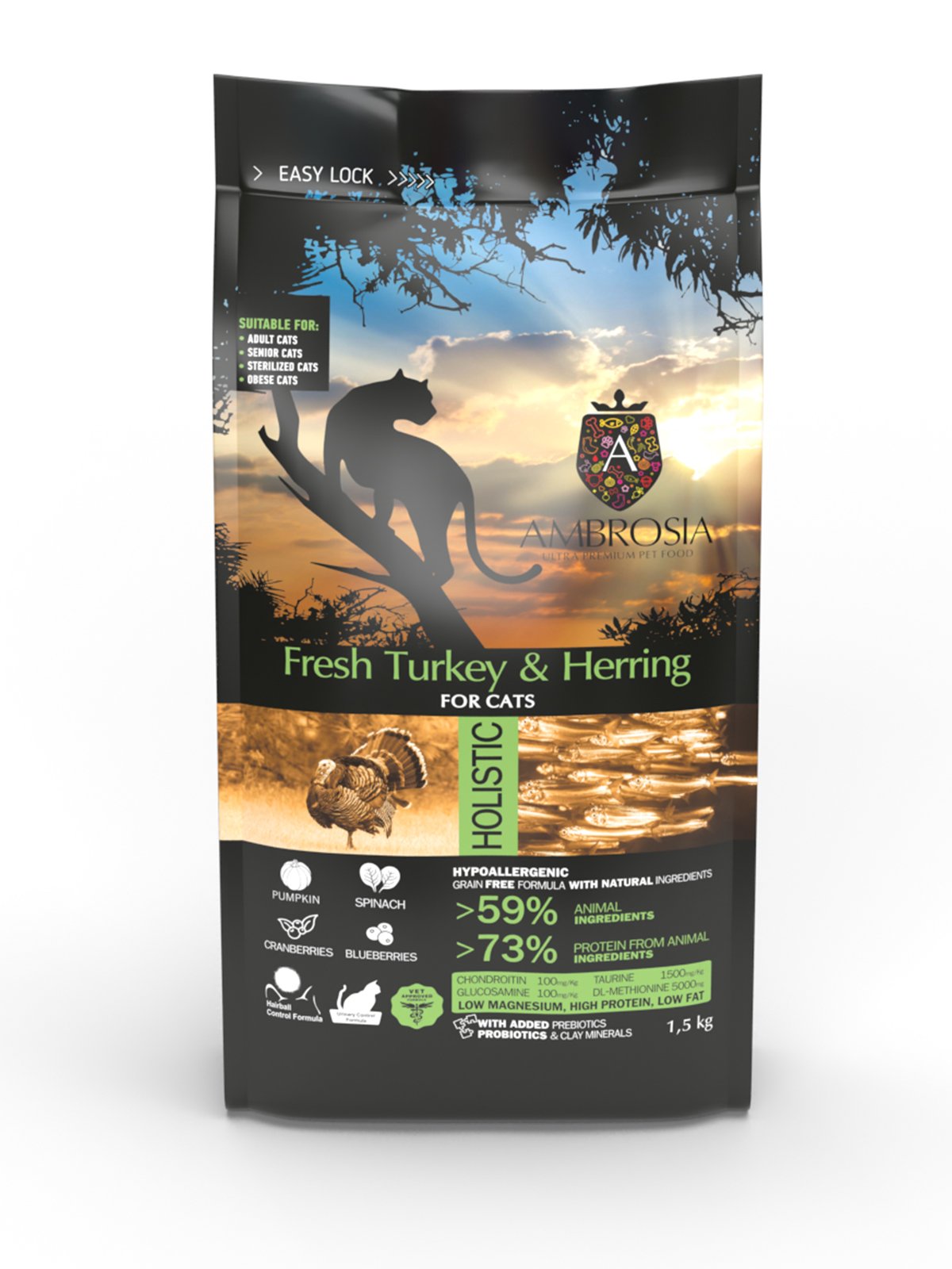 AMBROS~1 Беззерновий корм Ambrosia Grain free зі свіжою індичкою та оселедцем для стерилізованих кішок 1,5кг - Зображення 1