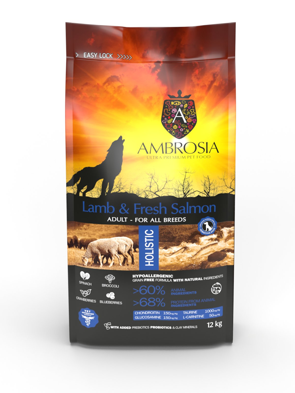 AMBROS~2 Беззерновий корм Ambrosia Grain free з ягням та свіжим лососем для дорослих собак усіх порід 12кг - Зображення 1
