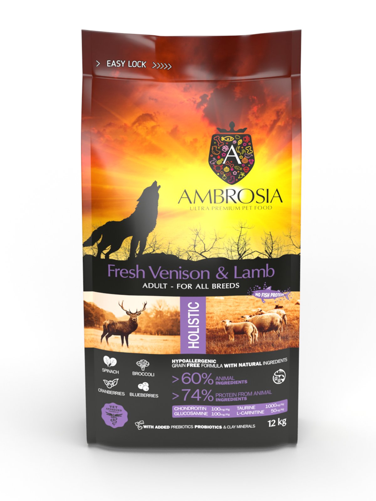 AMBROS~3 Беззерновий корм Ambrosia Grain free зі свіжою олениною та ягням для дорослих собак усіх порід 12кг - Зображення 1