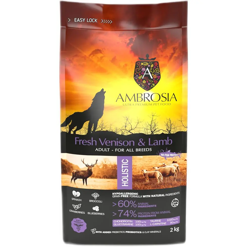 image_processin Беззерновий корм Ambrosia Grain free зі свіжою олениною та ягням для дорослих собак усіх порід 2кг - Зображення 1
