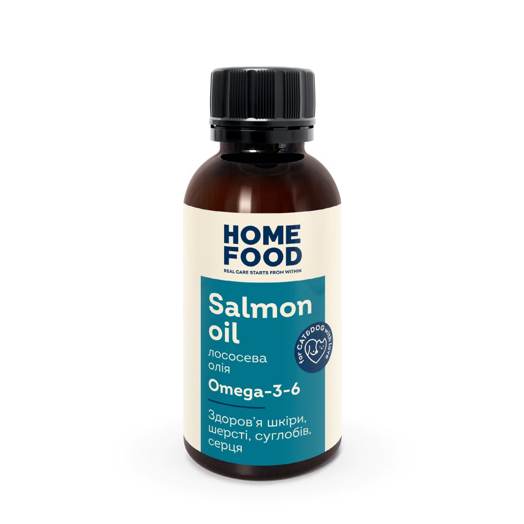 Salmon oil 100 ml Олія лососева Home Food для собак та котів 100мл - Зображення 1
