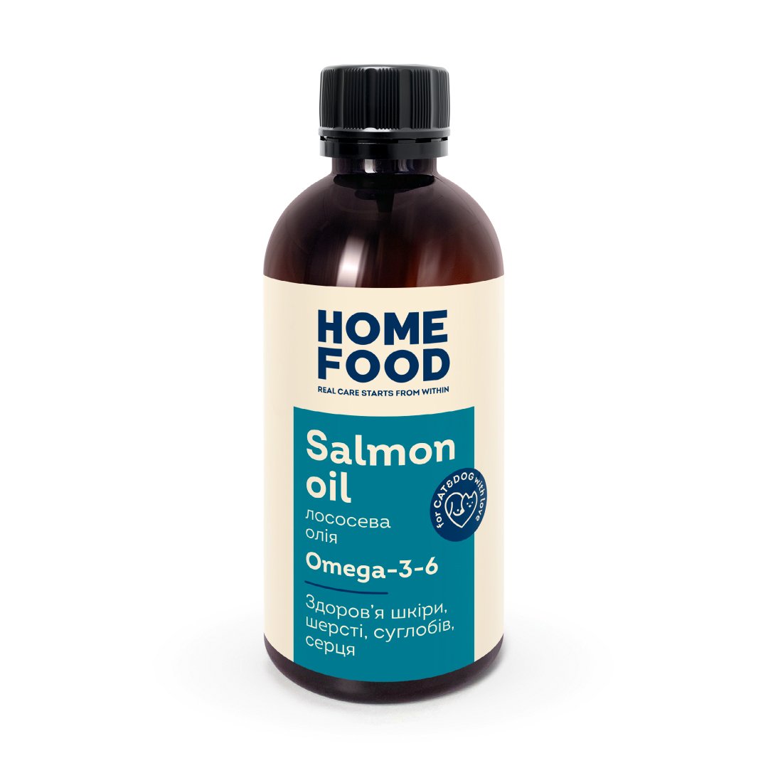 Salmon oil 200 ml Олія лососева Home Food для собак та котів 200мл - Зображення 1
