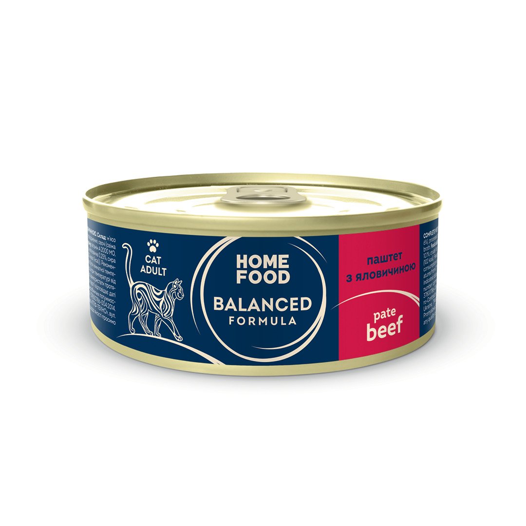 Вологий корм для котів паштет Консервований корм Home Food паштет для дорослих кішок з яловичиною 85г - Зображення 1