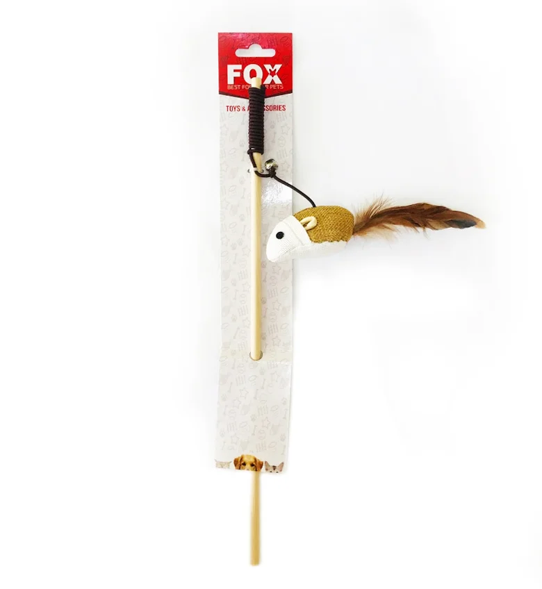 1045b3c663c6c12ba7cfda548204f097.jpg Іграшка для котів Fox вудка-дражнилка ECO Миша з білою мордочкою та пухом - Зображення 1