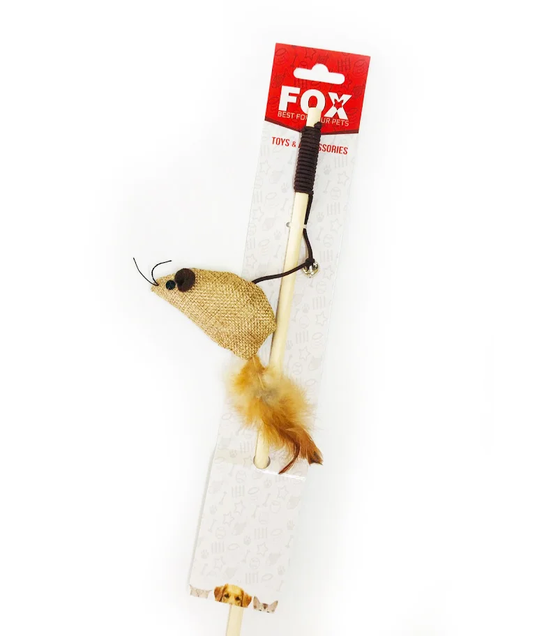 43ff32bb69d19cefdc969f978166dae8.jpg Іграшка для котів Fox вудка-дражнилка ECO Миша з пухом - Зображення 1