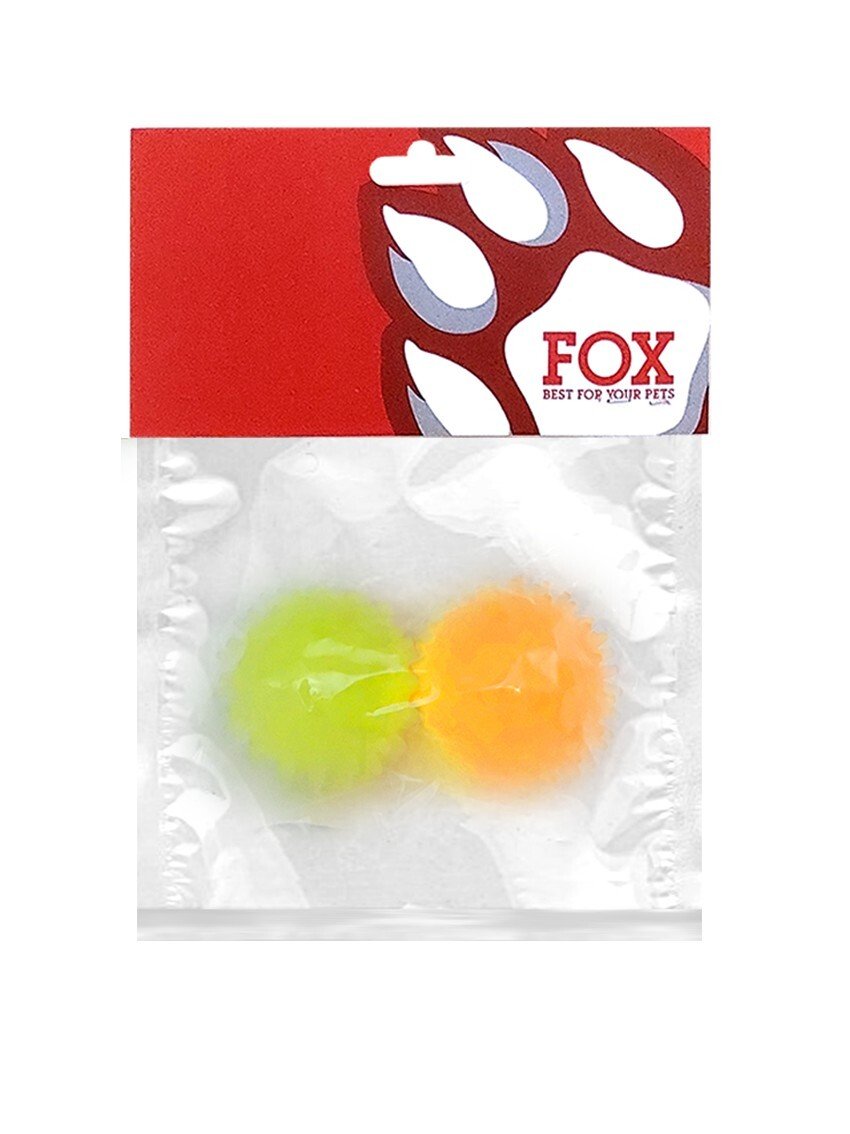 66634576 Набір іграшок для собак Fox м'ячі з шипами жовтий+зелений із запахом ванілі, 4 см - Зображення 1