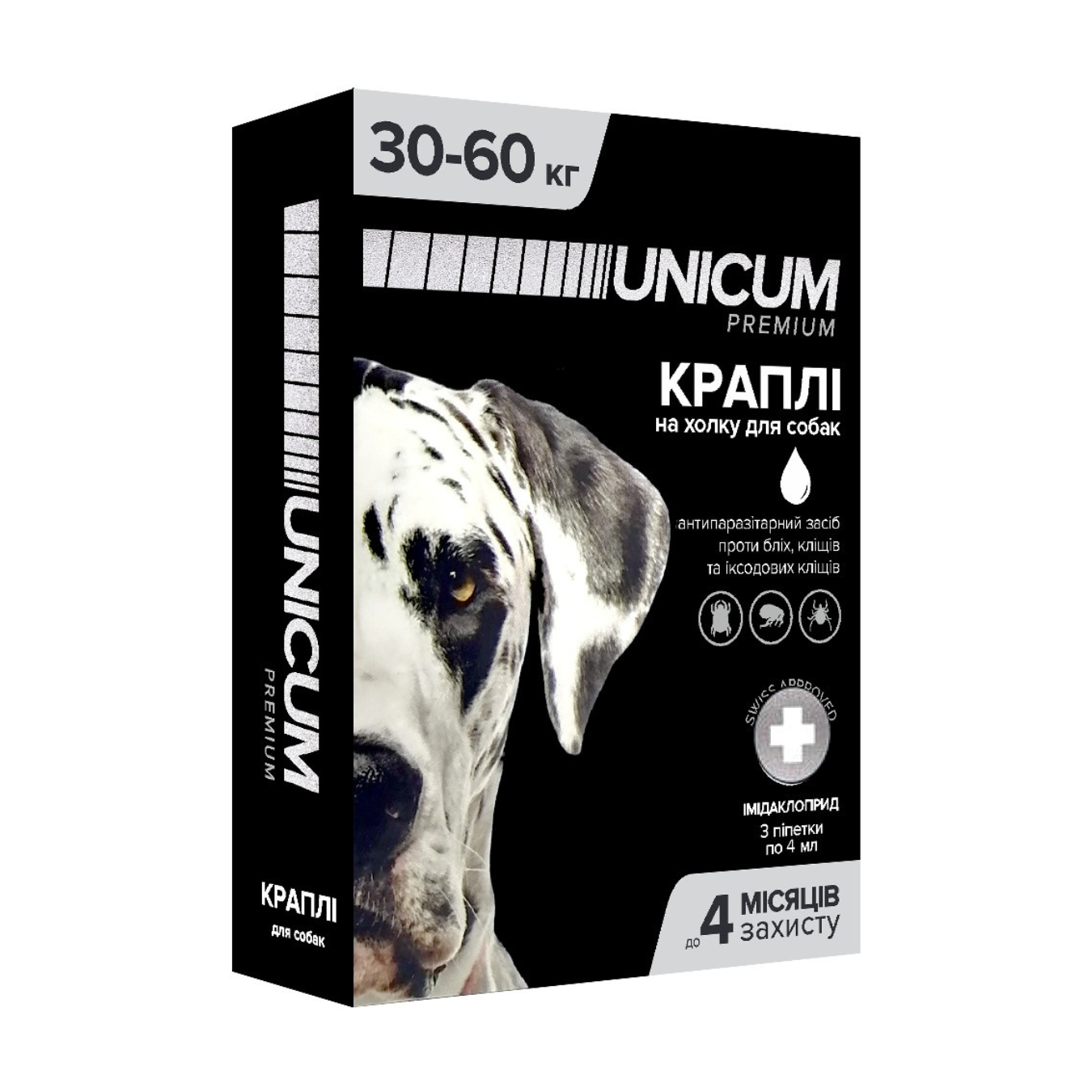 88833483 Краплі від бліх та кліщів на холку для собак Unicum premium 30-60 кг (імідаклоприд) | 1 піпетка - Зображення 1