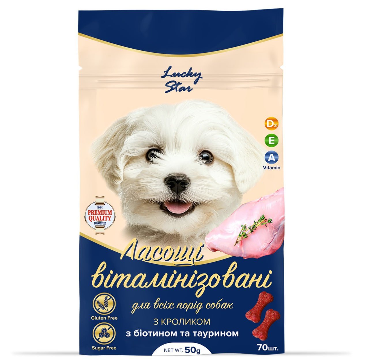 97124720.jpg Вітамінізовані ласощі для собак з кроликом (+біотин і таурин) Lucky Star, 50 г - Зображення 1
