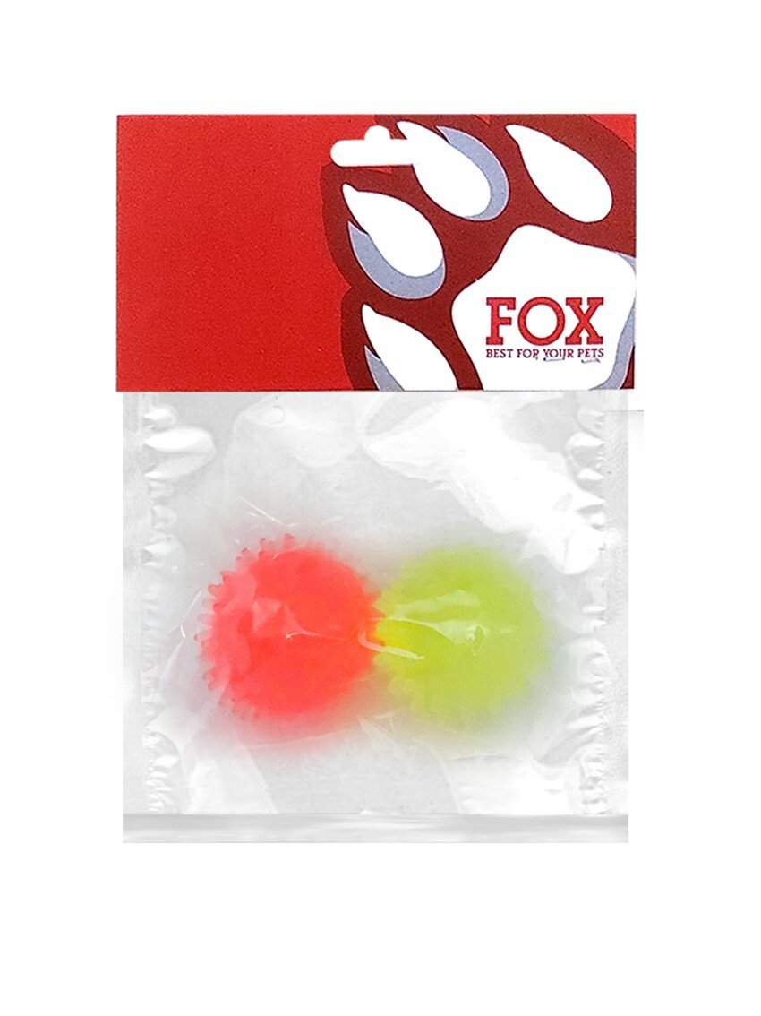 99644716 Набір іграшок для собак Fox м'ячі з шипами червоний+жовтий із запахом ванілі, 4 см - Зображення 1