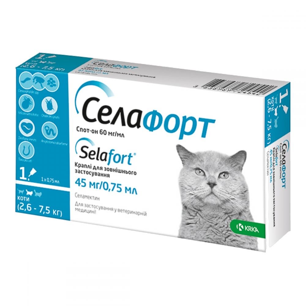 3838989724542 Краплі для котів 2,6-7,5 кг Selafort KRKA, 1 піпетка - Зображення 1