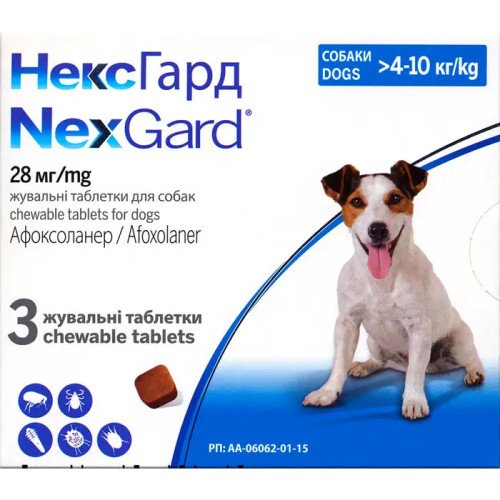 4028691576037 Таблетки від бліх і кліщів для собак 4-10 кг NexGard, 1 таб - Зображення 1
