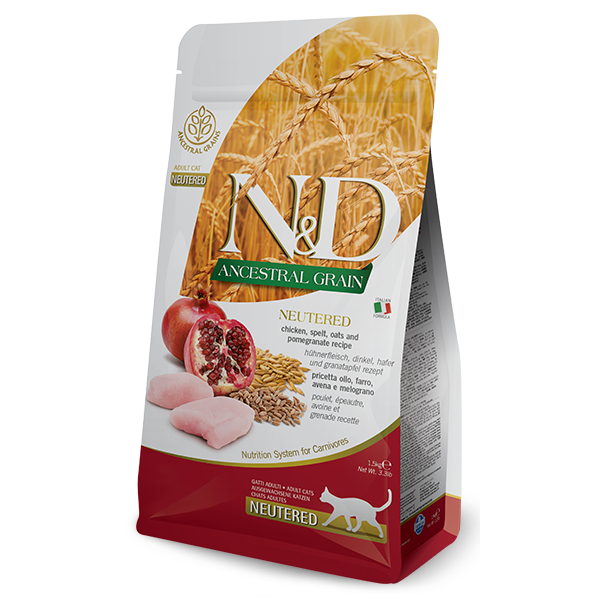 8010276030481 Сухий корм для дорослих стерилізованих котів Farmina N&D Ancestral Grain з куркою і гранатом, 1,5 кг - Зображення 1