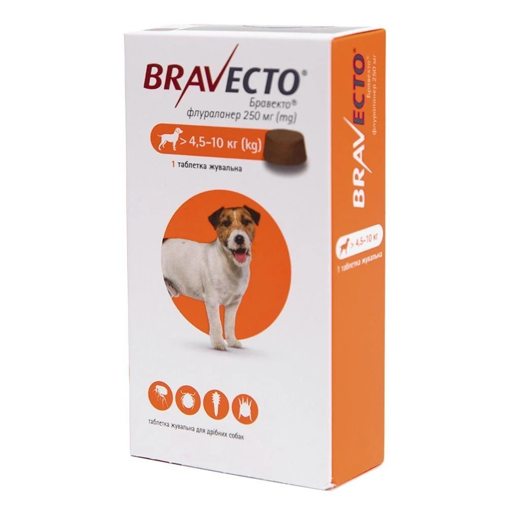 8713184146519 Таблетки від бліх та кліщів для собак Bravecto вагою від 4,5 до 10 кг, 1 шт - Зображення 1